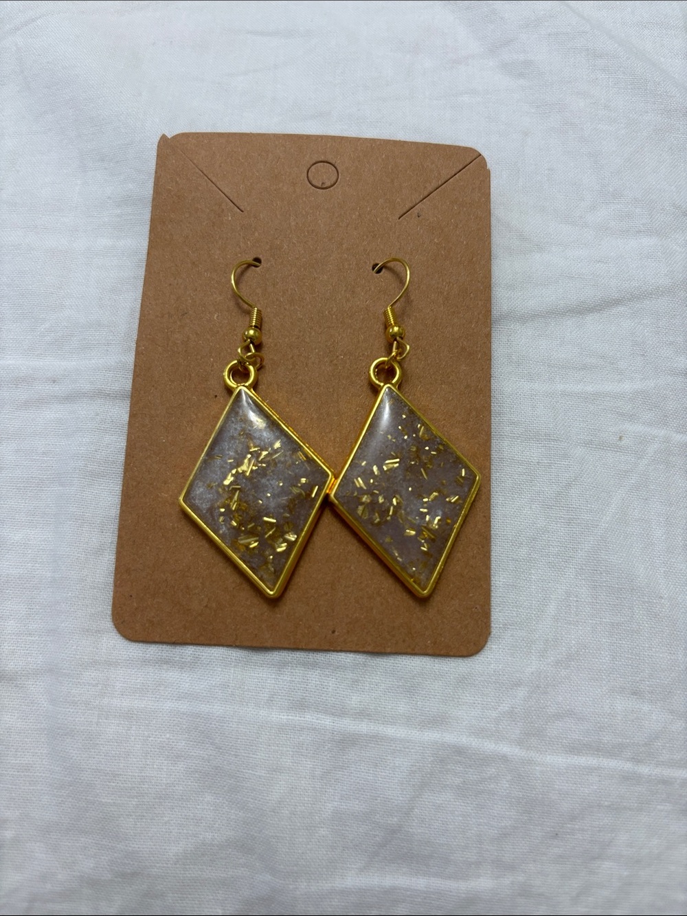 Hand made resin earrings Gold Diamond Resin Drop Earrings with Gold Flakes